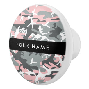 Pink and Grey Camouflage Your name Personalise Ceramic Knob