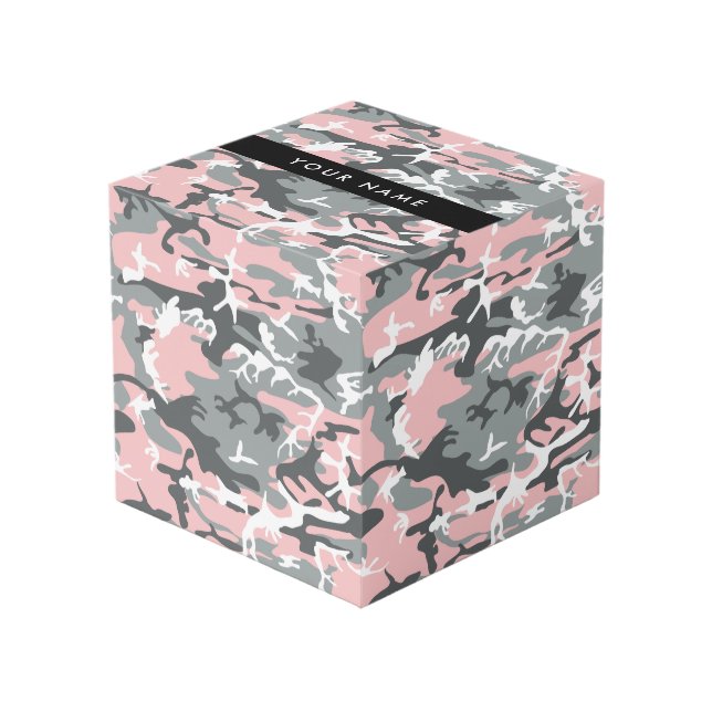 Pink and Grey Camouflage Your name Personalise Cube (Front Angled)