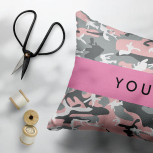Pink and Grey Camouflage Your name Personalise Decorative Cushion