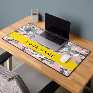 Pink and Grey Camouflage Your name Personalise Desk Mat