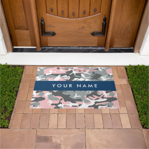 Pink and Grey Camouflage Your name Personalise Doormat
