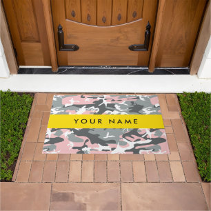 Pink and Grey Camouflage Your name Personalise Doormat