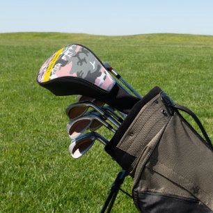 Pink and Grey Camouflage Your name Personalise Golf Head Cover