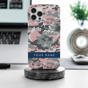 Pink and Grey Camouflage Your name Personalise iPhone 15 Pro Max Case