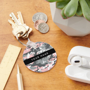 Pink and Grey Camouflage Your name Personalise Key Ring