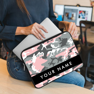 Pink and Grey Camouflage Your name Personalise Laptop Sleeve