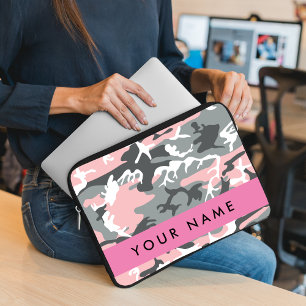 Pink and Grey Camouflage Your name Personalise Laptop Sleeve
