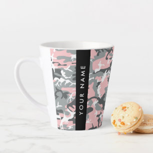 Pink and Grey Camouflage Your name Personalise Latte Mug