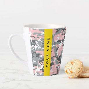 Pink and Grey Camouflage Your name Personalise Latte Mug