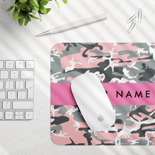 Pink and Grey Camouflage Your name Personalise Mouse Pad