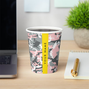 Pink and Grey Camouflage Your name Personalise Paper Cups