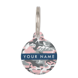 Pink and Grey Camouflage Your name Personalise Pet Tag