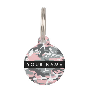Pink and Grey Camouflage Your name Personalise Pet Tag