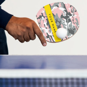 Pink and Grey Camouflage Your name Personalise Ping Pong Paddle