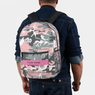Pink and Grey Camouflage Your name Personalise Printed Backpack
