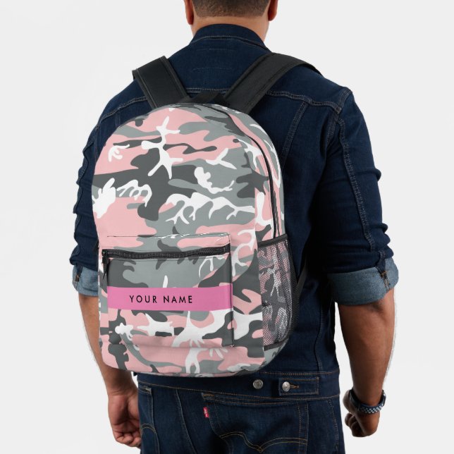 Pink and Grey Camouflage Your name Personalise Printed Backpack (Insitu (Model))