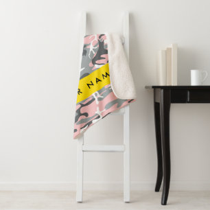 Pink and Grey Camouflage Your name Personalise Sherpa Blanket