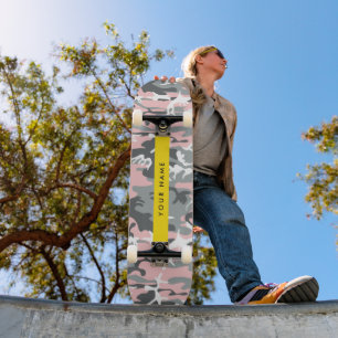 Pink and Grey Camouflage Your name Personalise Skateboard