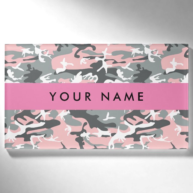 Pink and Grey Camouflage Your name Personalise Tag (Front)