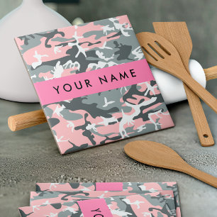 Pink and Grey Camouflage Your name Personalise Tile
