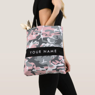 Pink and Grey Camouflage Your name Personalise Tote Bag