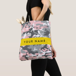 Pink and Grey Camouflage Your name Personalise Tote Bag