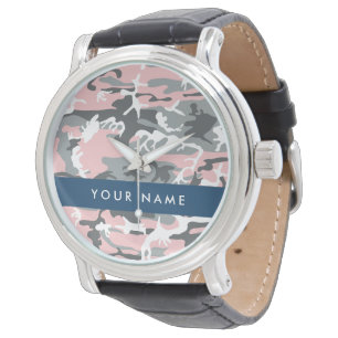 Pink and Grey Camouflage Your name Personalise Watch