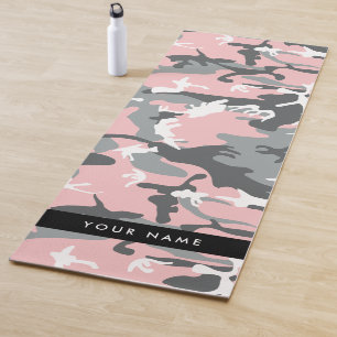 Pink and Grey Camouflage Your name Personalise Yoga Mat