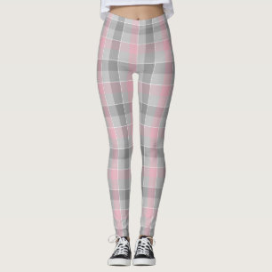 pink and grey chequered plaid leggings