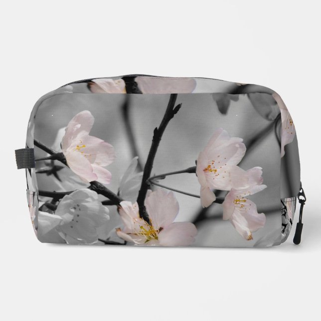 Pink and Grey Cherry Blossoms Dopp Kit (Front)