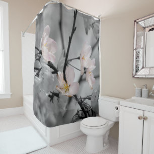 Pink and Grey Cherry Blossoms Shower Curtain