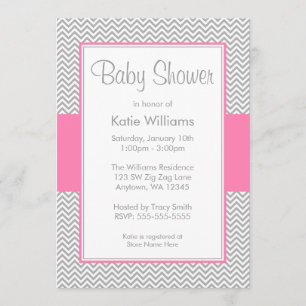 Pink and Grey Chevron Baby Shower Invitations