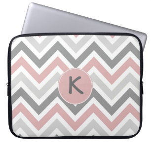 Pink and Grey Chevron Monogram Lap Top Sleeve