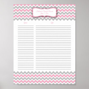 Pink and Grey Chevron Shower Gift List Poster