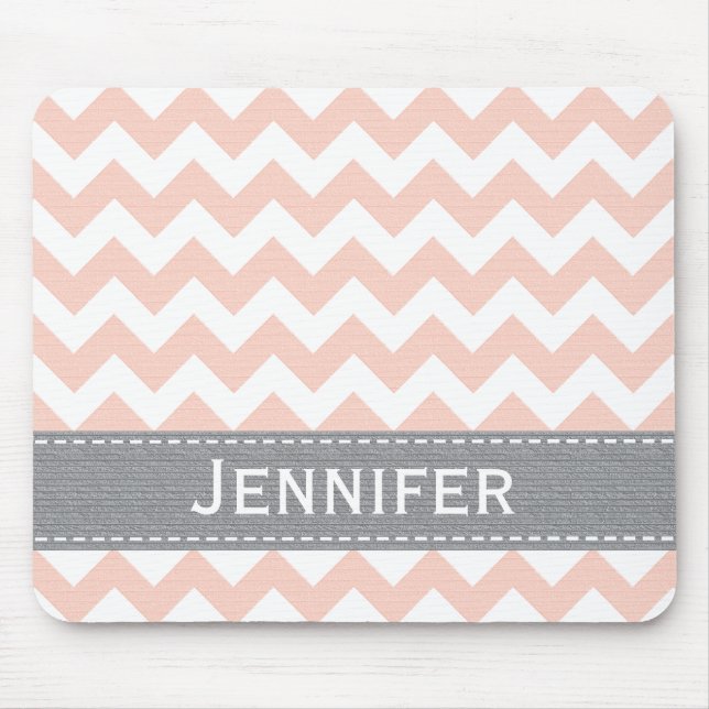 Pink and Grey Chevron Striped Mousepad (Front)
