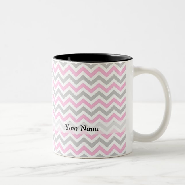 Pink and grey chevron Two-Tone coffee mug (Right)