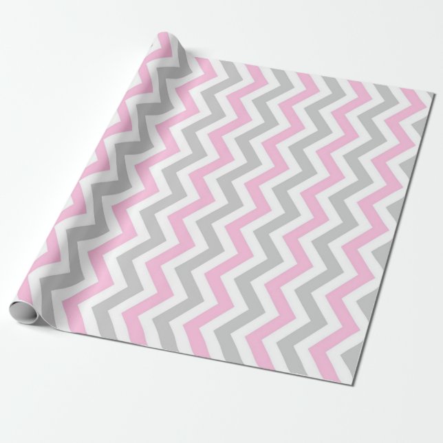 Pink and grey chevron wrapping paper (Unrolled)