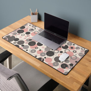 Pink and Grey circles M-century Modern Desk Mat