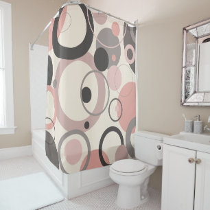 Pink and Grey circles M-century Modern Shower Curtain