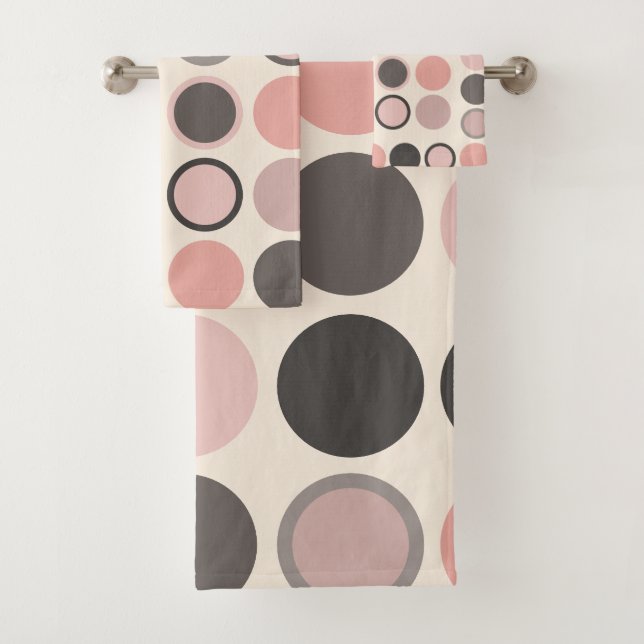 Pink and Grey Circles Mid-century Modern   Bath Towel Set (Insitu)