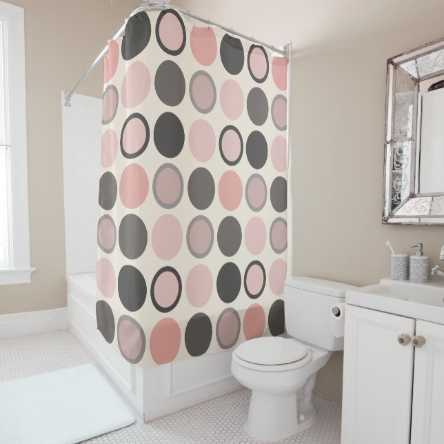 Pink and Grey Circles Mid-century Modern  Shower Curtain (In Situ)
