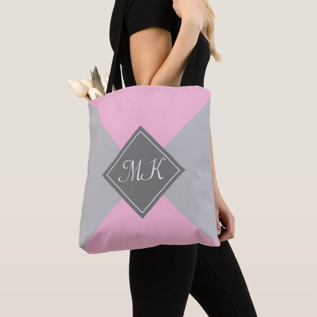 Pink and Grey Colorblock Tote Bag (Close Up)