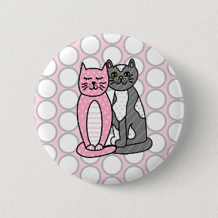 Pink and Grey Cuddly Cute Kitty Cats 6 Cm Round Badge