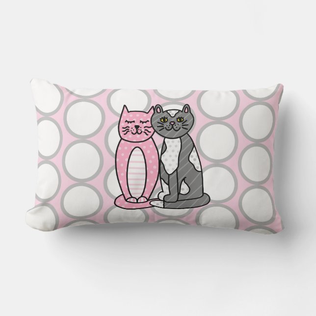 Pink and Grey Cuddly Cute Kitty Cats   Lumbar Cushion (Front)