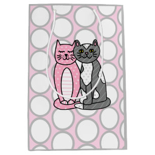 Pink and Grey Cuddly Cute Kitty Cats Medium Gift Bag