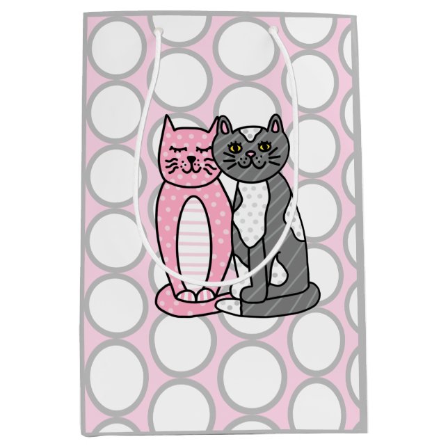 Pink and Grey Cuddly Cute Kitty Cats   Medium Gift Bag (Front)