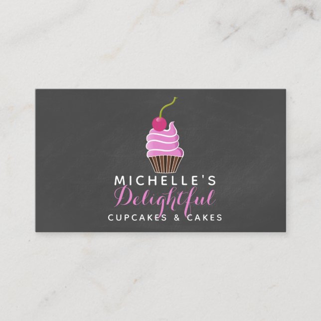 Pink and grey cupcake business card (Front)