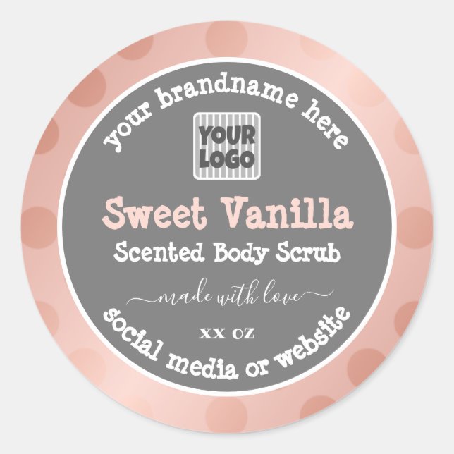 Pink and Grey Custom Logo Product Packaging Labels (Front)