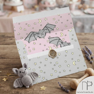 Pink and Grey Cute Baby Bats in Starry Night Envelope