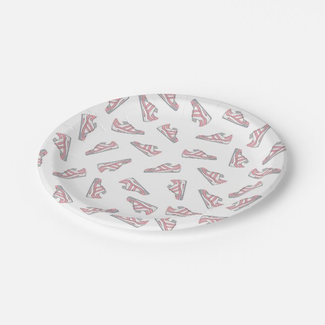 Pink and Grey Cute Sneakers Pattern Paper Plate (Angled)